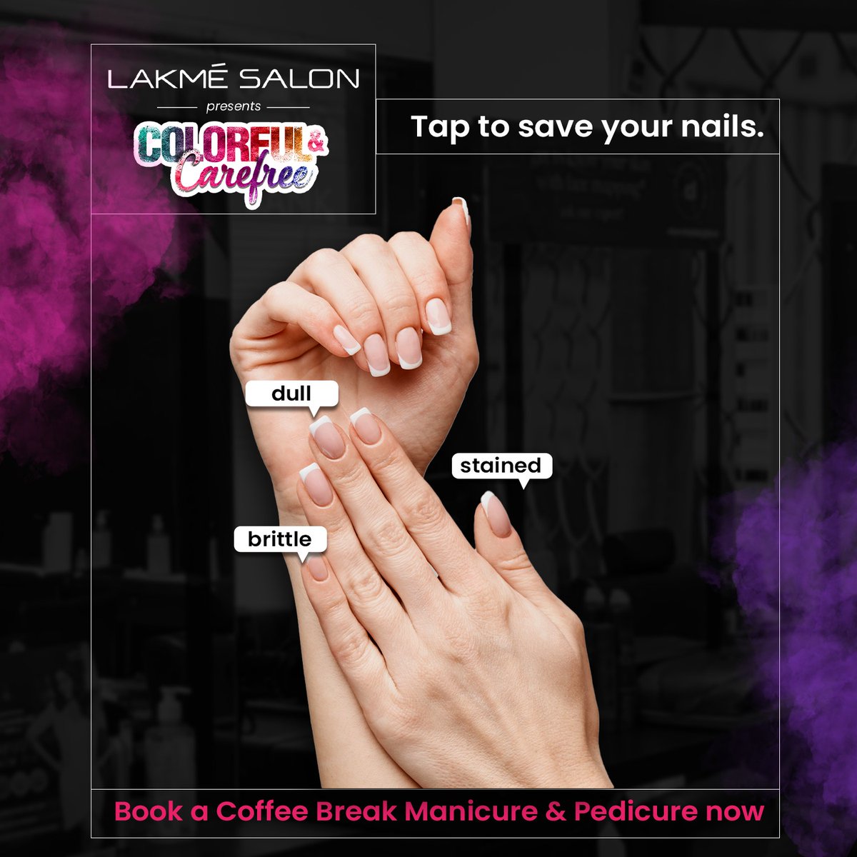 Holi on your mind ✅  
Holi on your nails ❌ 

Give your nails a makeover and get services worth ₹6K for ₹5K at Lakmé Salon.

#LakméSalon #Holi #Holi2023 #Trendsetter #HappyYou #SkinCare #HairCare #NailCare #Manicure #Pedicure #LakmeforLife