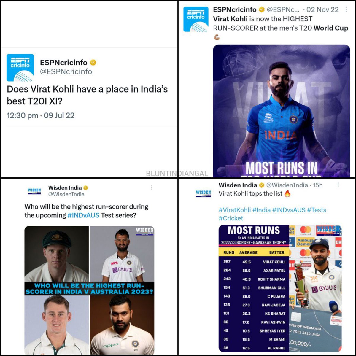BluntIndianGal's tweet photo. They kept questioning him and he answered them back every time with his bat. Never write off Virat Kohli https://t.co/KZPXvaJ577