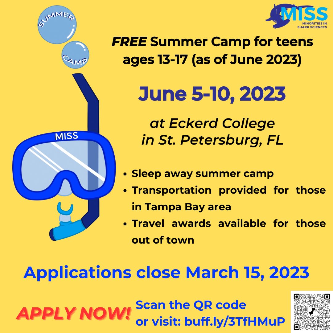 Applications closeTOMORROW!
MISS Summer Camp is a free, weeklong marine science camp for teens 13-17 (as of June 2023) from groups historically excluded from STEM: racial/ethnic minorities, gender minorities &amp; members of the LGBTQ+ community &amp; teens from underserved communities