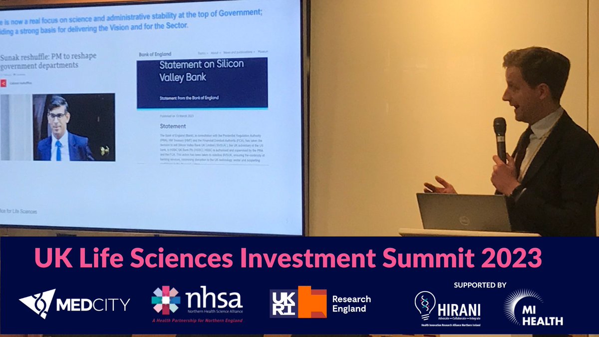 Opening the #LSInnovationsummit, Alex Mclaughlin of <a href="/UK_Life_Science/">Office for Life Sciences</a> outlines the specific healthcare Missions the OLS is championing, and notes the strength of the UK ecosystem coming together to catalyse the rescue of #SVBCollapse 
<a href="/The_NHSA/">NHSA</a> <a href="/hiranihealth/">HIRANI</a> <a href="/MidsHealth/">MI Health</a>