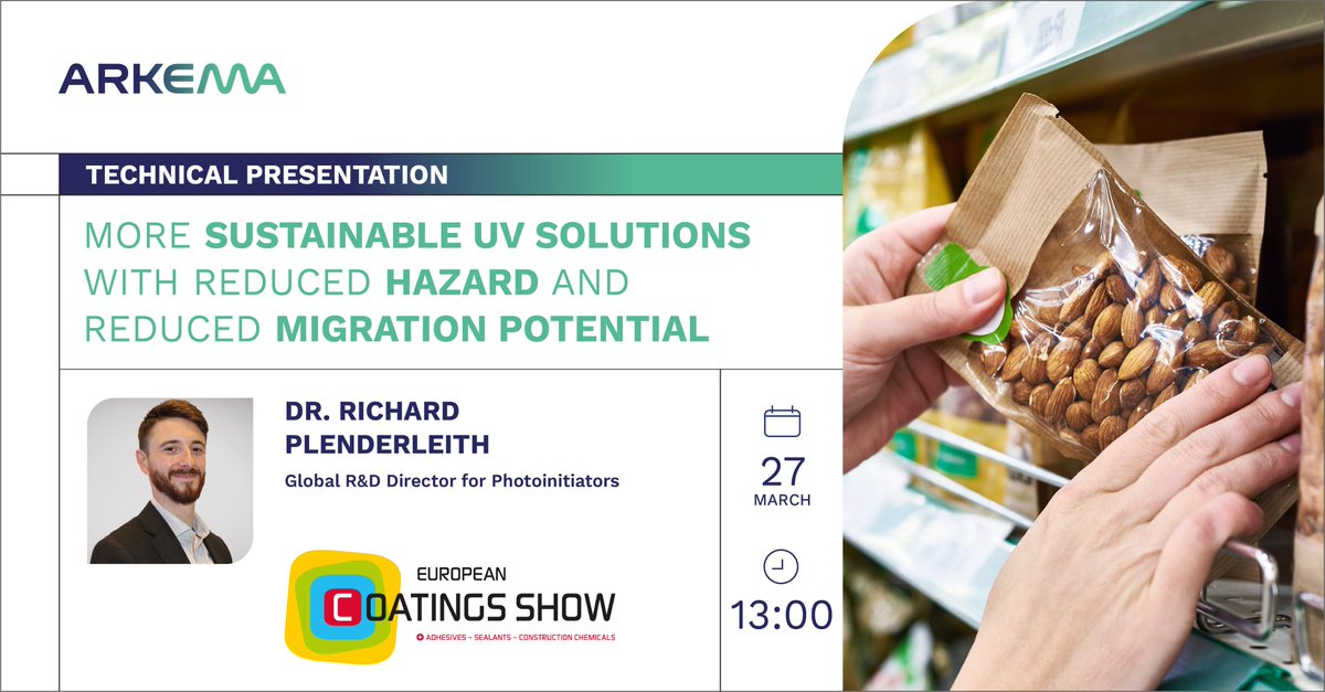 Catch Richard Plenderleith’s presentation at #ECS2023 on March 27 at 13:00. He’ll discuss <a href="/Arkema_group/">Arkema</a>’s sustainable approach to UV curing, using a novel range of photoactive materials. <a href="/ec_show/">European Coatings Show</a> sartomer.arkema.com/en/event/globa…