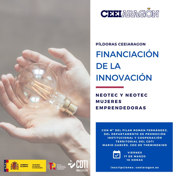 CDTI_innovacion's tweet image. 📢 El CDTI Innovación presentará la convocatoria #NEOTEC2023 y #NeotecMujeres en una nueva Píldora #Financiacion de la #Innovacion de @CEEIARAGON destinada a pequeñas empresas innovadoras de base tecnológica👇

🗓️ 17/03 - 10:00h.
📍 Formato digital

Info ➡️bit.ly/3JDr6db