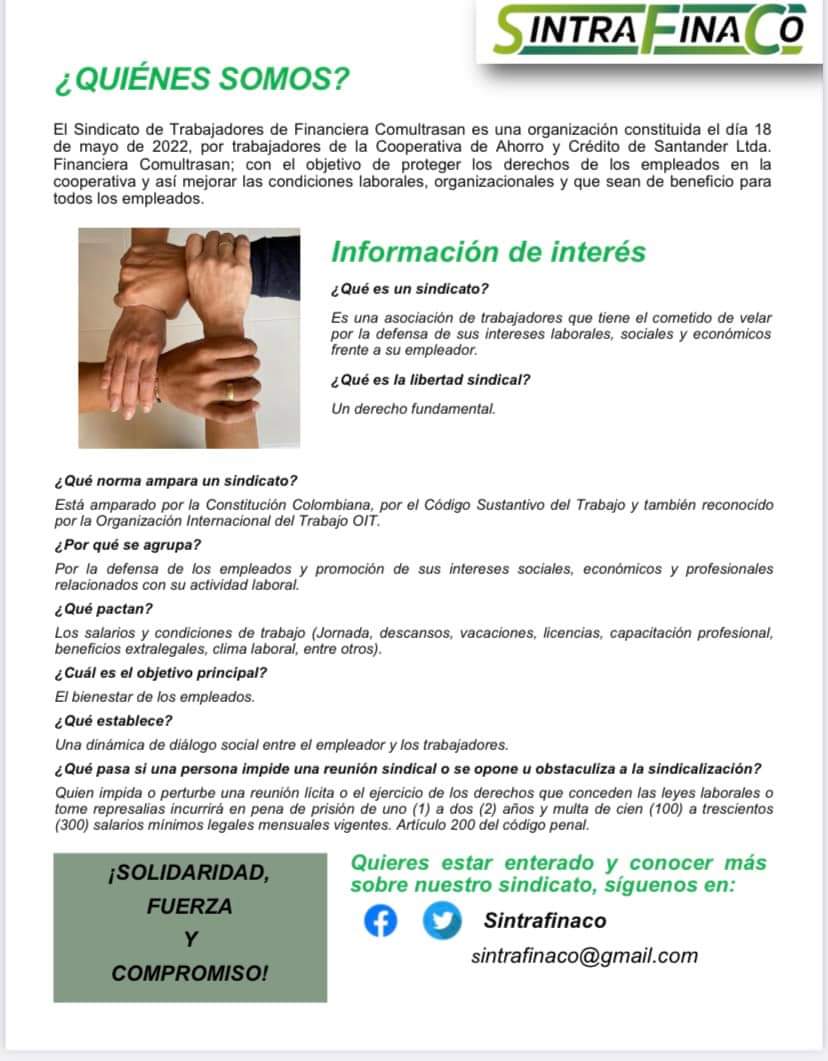 sintrafinaco's tweet photo. ¿Quiénes somos? ✍️👇 https://t.co/povBDNYKqD