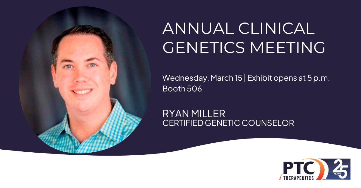 PTCBio's tweet photo. Attending #ACMG2023? Stop by Booth 506 and meet Ryan Miller, a certified genetic counselor, to discuss the diagnostic challenges of #AADCd (Aromatic L-amino decarboxylase deficiency). #aadcdeficiency #raredisease #genechat https://t.co/BmoI2g0Vc4
