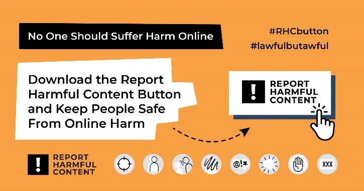 reportHC's tweet photo. Have you downloaded the Report Harmful Content Button onto your website? Organisations and school communities can install the button to give online users an accessible reporting route. Learn more about the button π
https://t.co/OB8JDUnmLA
#RHCbutton #lawfulbutawful #reporting https://t.co/2M1eKw6VvF