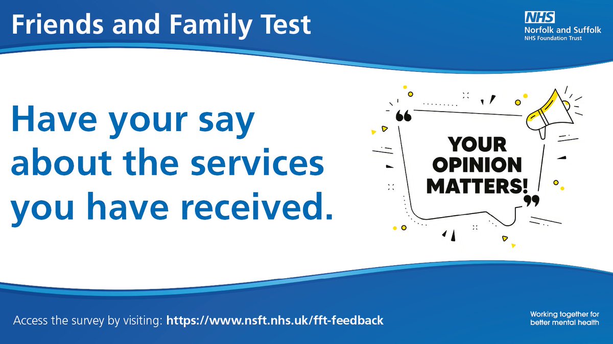 We'd love to hear about your experiences.  📣 

Whether it's sharing improvements our services can make or good news about your experiences, the Friends and Family Test is the best place to do it. You can leave feedback here  orlo.uk/oLmG1 

Thank you!