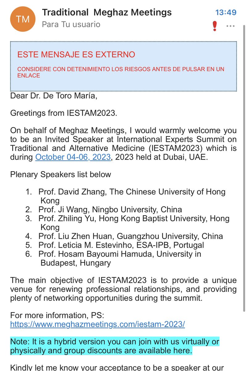 Miss_Salmonella's tweet image. No es que yo sea muy de medicina tradicional y alternativa… no me suena muy a lo mío, pero es en Dubái 🤔 #predatoryConferences