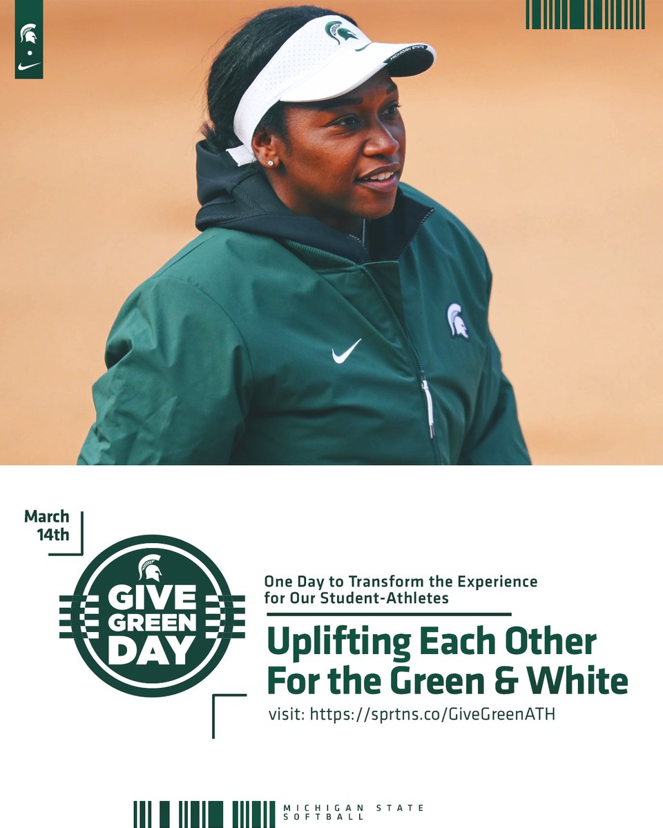 #GiveGreenDay is here! Your philanthropic gifts have a significant impact on all of us here at MSU softball.

Every gift matters! Go to sprtns.co/GiveGreenATH to help us UNLEASH our talent on the field.

#GoGreen | #UNLEASH