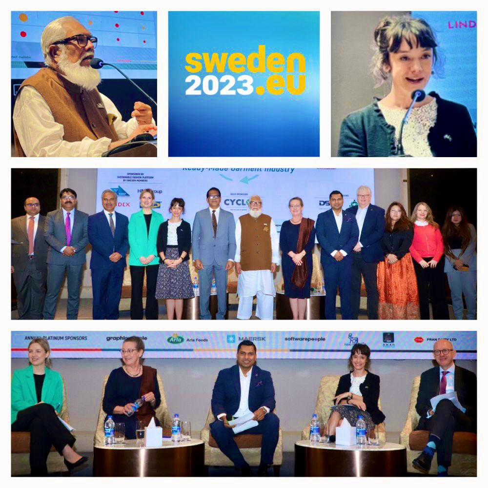 SwedenAmbBD's tweet photo. Dynamic event on #Circularity in the 🇧🇩 #RMG-sector with Advisor to the PM @SalmanFRahmanMP, organised by @NCCIB. 

The #SustainableFashionPlatform by 🇸🇪 can bring #climatesmart solutions! 

The #GreenTransition is a 🔑 priority for @sweden2023eu &amp; in EU’s IndoPacific Strategy. https://t.co/it0VPtGBGs