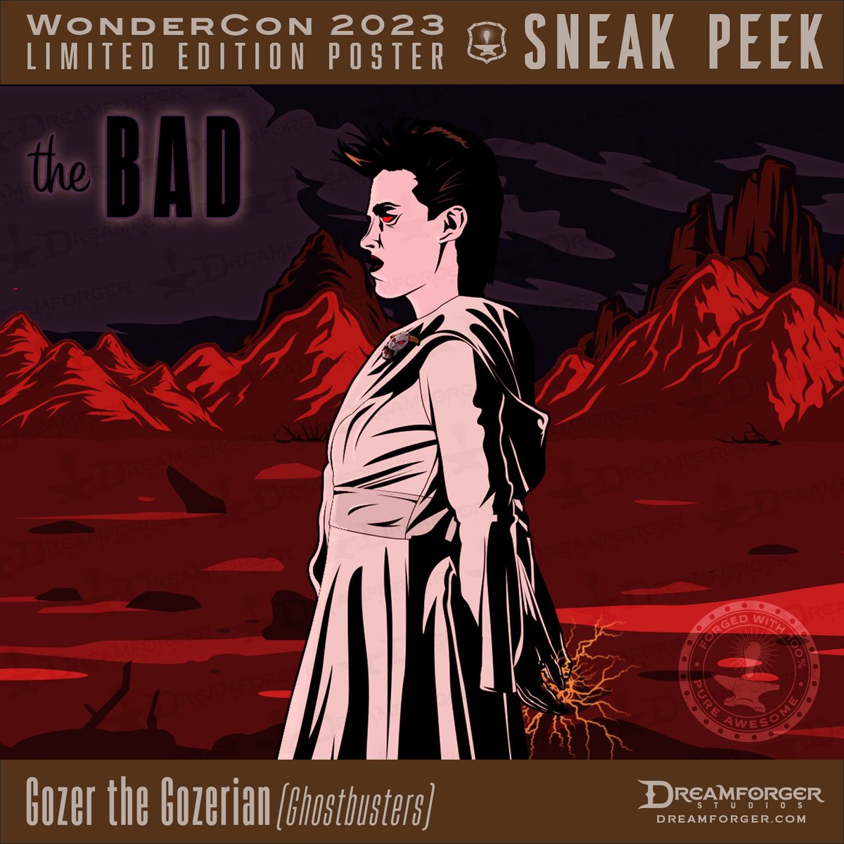 NickKremenek's tweet photo. The quest to create a new #WonderCon2023 limited poster continues with a #SneakPeek of the characters within. We now move to the bad guys starting with #Gozer from #Ghostbusters in a retro gown fit for a Sumerian god!

#NickKremenekArt #Dreamforger #WonderConExclusive #fanart https://t.co/ONF55DnehV
