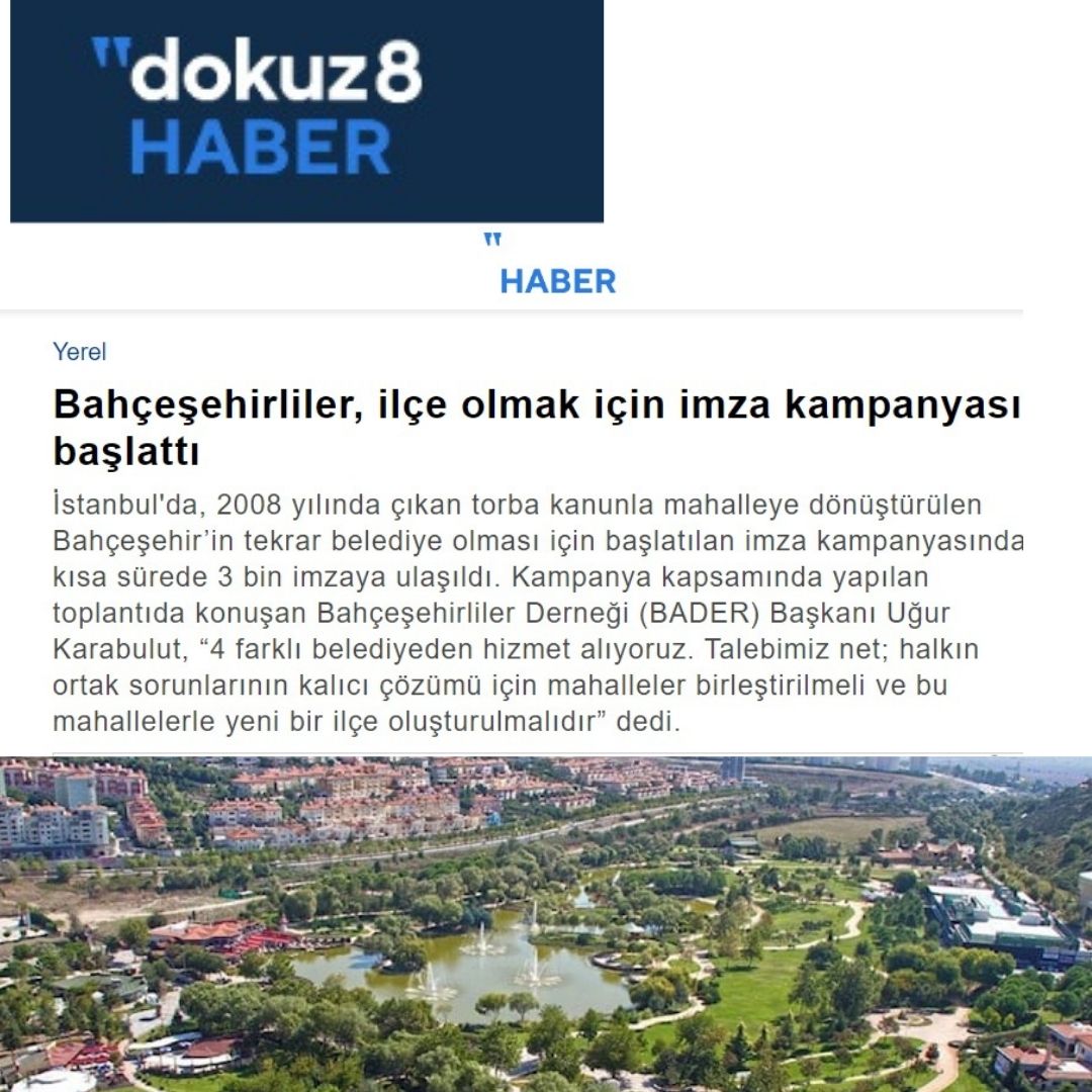 Bahçeşehirliler, ilçe olmak için imza kampanyası başlattı 

dokuz8haber.net/bahcesehirlile…

Teşekkürler <a href="/dokuz8Haber/">dokuz8haber</a> 

#bahcesehir #esenkent #bahcekent #ispartakule #hadimkoy #salı #bahcesehirilceolsun