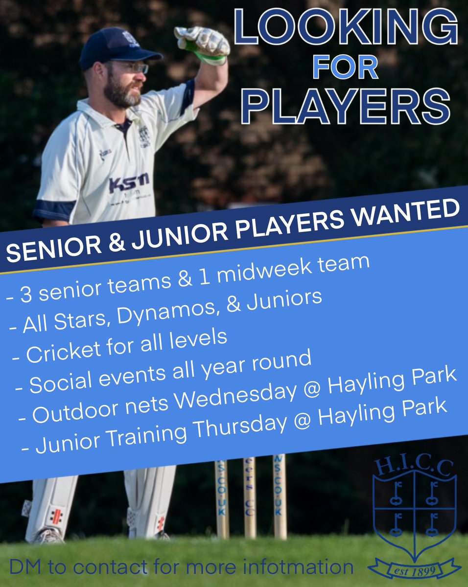 HaylingCC's tweet photo. #WeAreHaylingCricket #playerswanted #recruitment #cricket https://t.co/qMxbgGlSSk