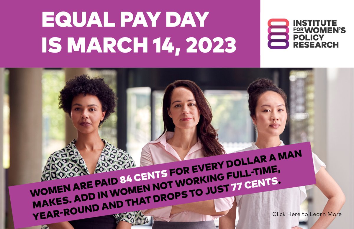 IWPResearch's tweet photo. It's #EqualPayDay! Women working full-time, year-round make just 84 cents for every dollar a man makes. Join IWPR as we continue the fight for equal pay.

Read our latest: Women Earn Less Than Men Whether They Work in the Same or in Different Occupations 
https://t.co/6c2gCFBWpw https://t.co/DT9nQWr40s