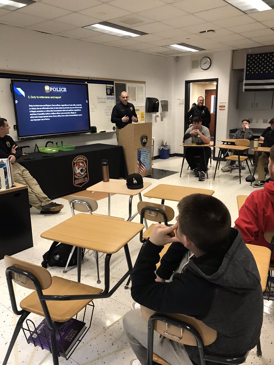 A big SHIELD thank you to Officers Roman and Walder from <a href="/Barnegat_PD/">Barnegat Police</a> for discussing Use of Force with the students today! Students got to hear real world examples from working Police Officers <a href="/BarnegatSchools/">Dr. Brian Latwis</a> <a href="/Barnegat_HS/">Barnegat High School</a>