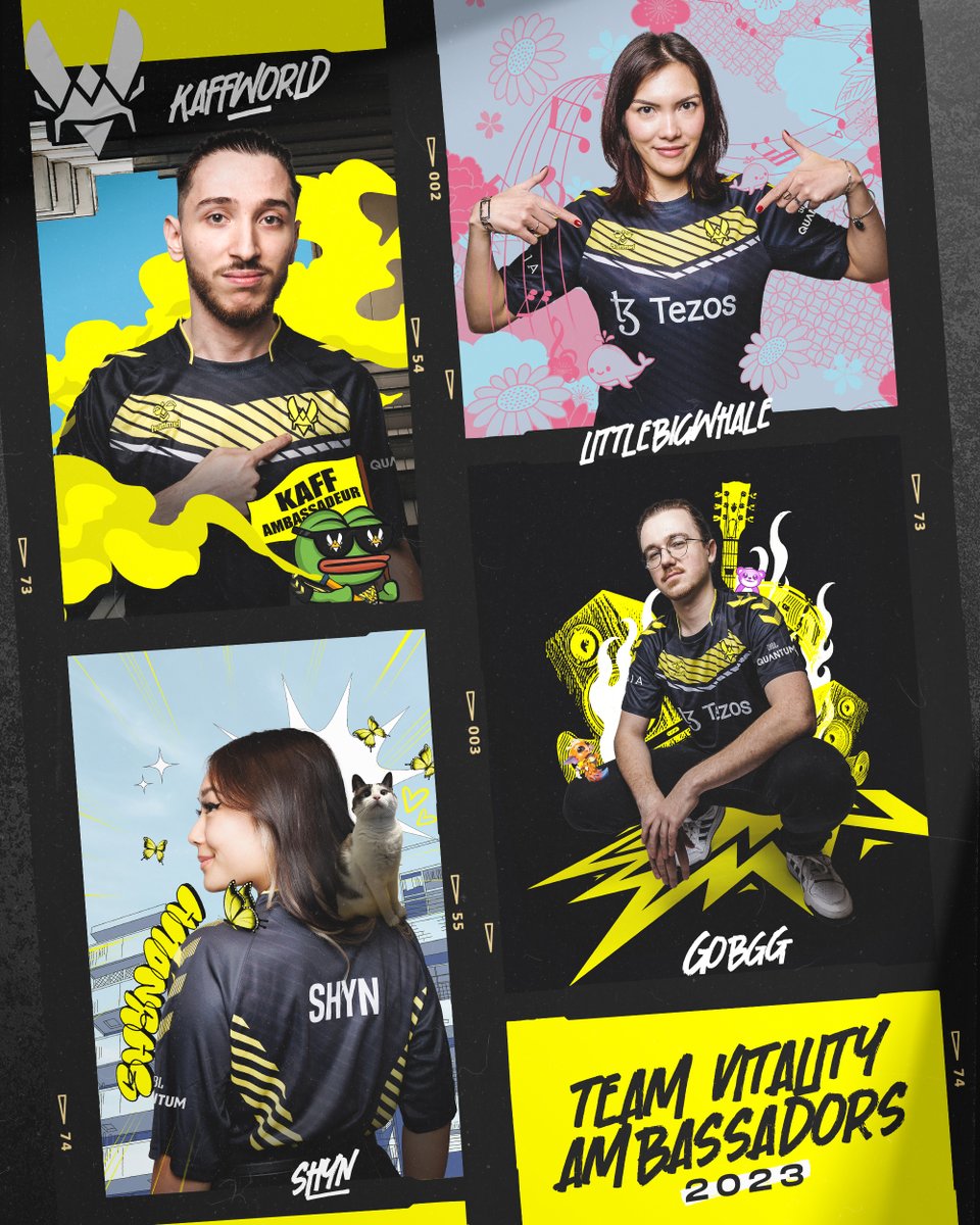 TeamVitality's tweet image. Nous avons le plaisir de vous présenter nos ambassadeurs pour 2023 🐝

Une année de plus aux côtés de @LittleBigWhale  @GoB_GG  @shynouh et bienvenue dans la ruche @KaffWorld 💛

#VforVictory