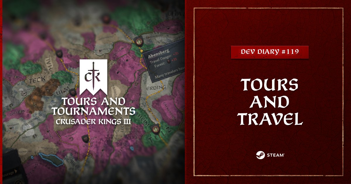 CrusaderKings's tweet image. PC Dev Diary #119 - Tours and Travel 🧭
In this next deep dive on the features of the upcoming Tours &amp;amp; Tournaments, we'll examine the details of the new Travel System and get into the different types of Grand Tours you and your entourage will embark on.
► pdxint.at/3yD4ELi