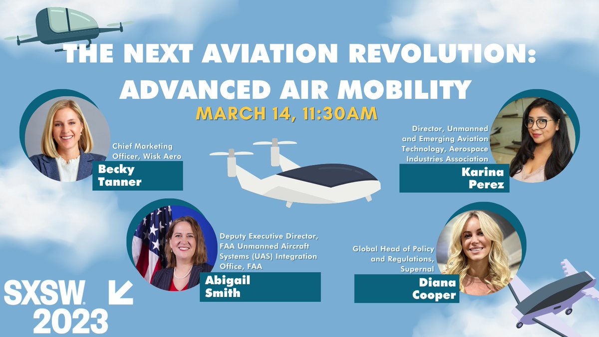 If you're attending SXSW, be sure to check out the #AdvancedAirMobility panel featuring @Diana_M_Cooper, Supernal's Global Head of Policy. See collaboration in action with our industry partners.

More details here: bitly.ws/BALU