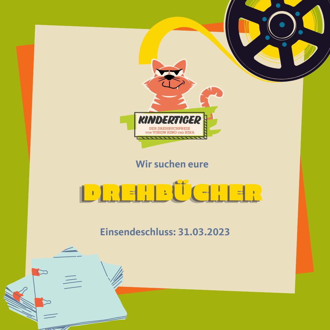 VisionKino's tweet photo. Bis zum 31.03.2023 können #Drehbücher von #Kinderfilmen zum #Kindertiger 2023 eingereicht werden. Unser Drehbuchpreis ist mit 20.000 Euro dotiert 
Mehr Infos gibt es auf unserer Homepage https://t.co/ymBNy94toO 

#opencall #filmbildung #bildung #pädagogik #schule #kino #kunst https://t.co/uGNRRKCBvB