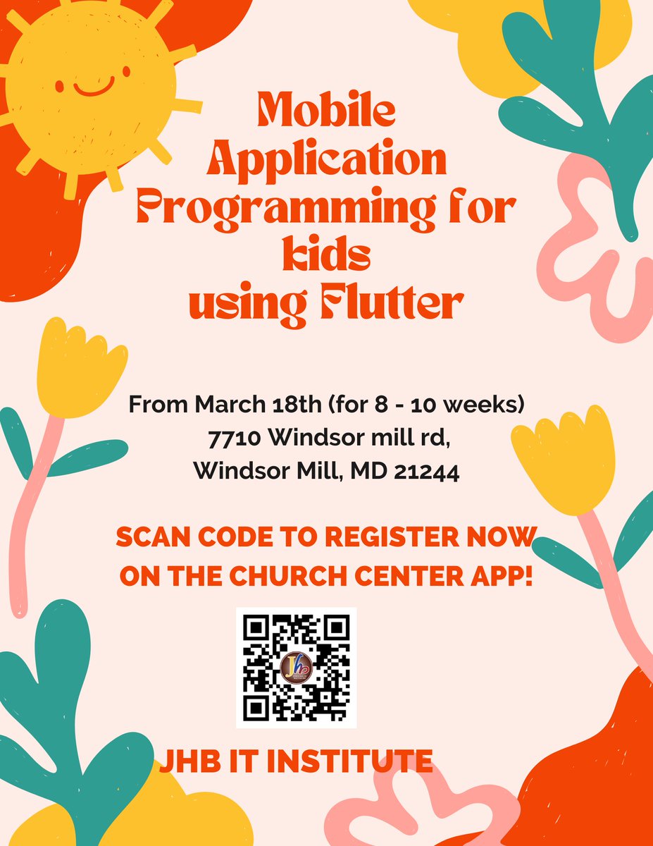 JesusHouseBalt's tweet photo. Register your child for the Mobile Application Programming classes at the JHB IT Institute and watch them bring their own mobile app ideas to life. 

Classes start March 18!!! 

#JHB #JHBITInstitute #ITCareers #MobileApp #MobileApplicationProgramming #ProgrammingClasses #KidsCode https://t.co/uBIYosbZ7y