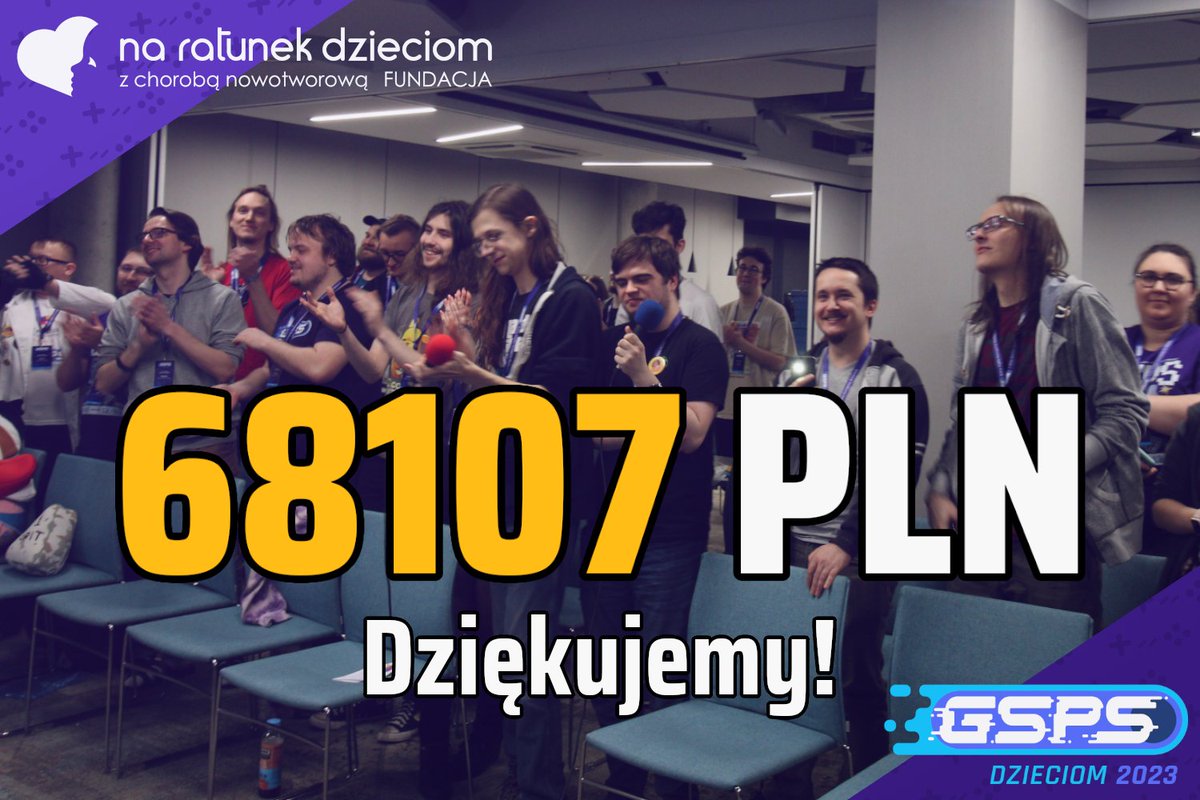 Możemy powiedzieć to oficjalnie - #GSPSDzieciom23 zebrało 68107 PLN dla Fundacji Na Ratunek Dzieciom Z Chorobą Nowotworową!

Dziękujemy wszystkim wpłacającym i wspierającym event i widzimy się na następnych wydarzeniach z serii GSPS!