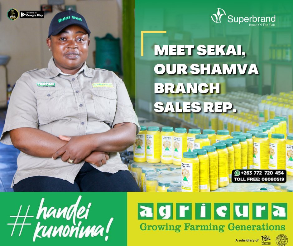 Agricura_ZW's tweet photo. Sekai is one of our many sales reps nationwide who are ready to serve you! Chengetedzai goho renyu neAgricura Grain Dust!
Get in touch with us via WhatsApp on 077 272 0454 and get your grain dust.
#Agricura
#postharvestprotection
#GrainDust https://t.co/qpXPS46sDe