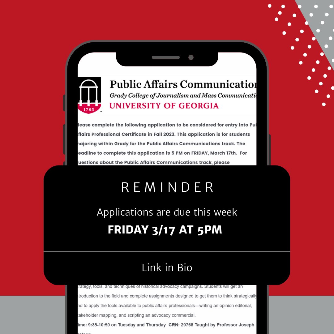🚨 If you haven’t applied yet, you still have time!

📚 Apply to PAC to gain access to experienced professors, great courses, alumni networking opportunities, and much more! 

⏰ Applications are due THIS Friday at 5 pm

➡️ Apply at ugeorgia.ca1.qualtrics.com/jfe/form/SV_6F…