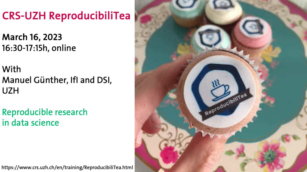 CRS@UZH (@crsuzh) on Twitter photo This Thursday we will meet again for a <a href="/UZH_ch/">Universität Zürich</a> #ReproT with Manuel Günther (Department of Informatics) who will talk about reproducible research in data science!
Brew some tea 🍵 and meet us at 16:30 on Zoom. Link and further info: crs.uzh.ch/en/training/Re… This Thursday we will meet again for a <a href="/UZH_ch/">Universität Zürich</a> #ReproT with Manuel Günther (Department of Informatics) who will talk about reproducible research in data science!
Brew some tea 🍵 and meet us at 16:30 on Zoom. Link and further info: crs.uzh.ch/en/training/Re…