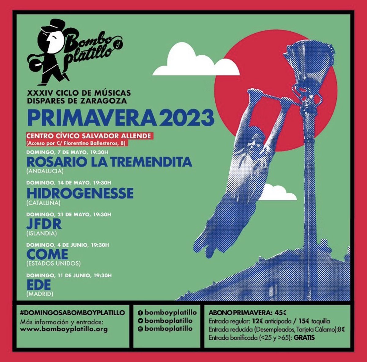 ¿Ganas de Primavera? Pues con este cartelazo te las vamos a aumentar 👻

Todo un planazo de <a href="/bomboplatillo/">Bombo y Platillo</a> 🎸🎸

#elfantasma #primavera #ciclodemusicasdispares #domingosabomboyplatillo
