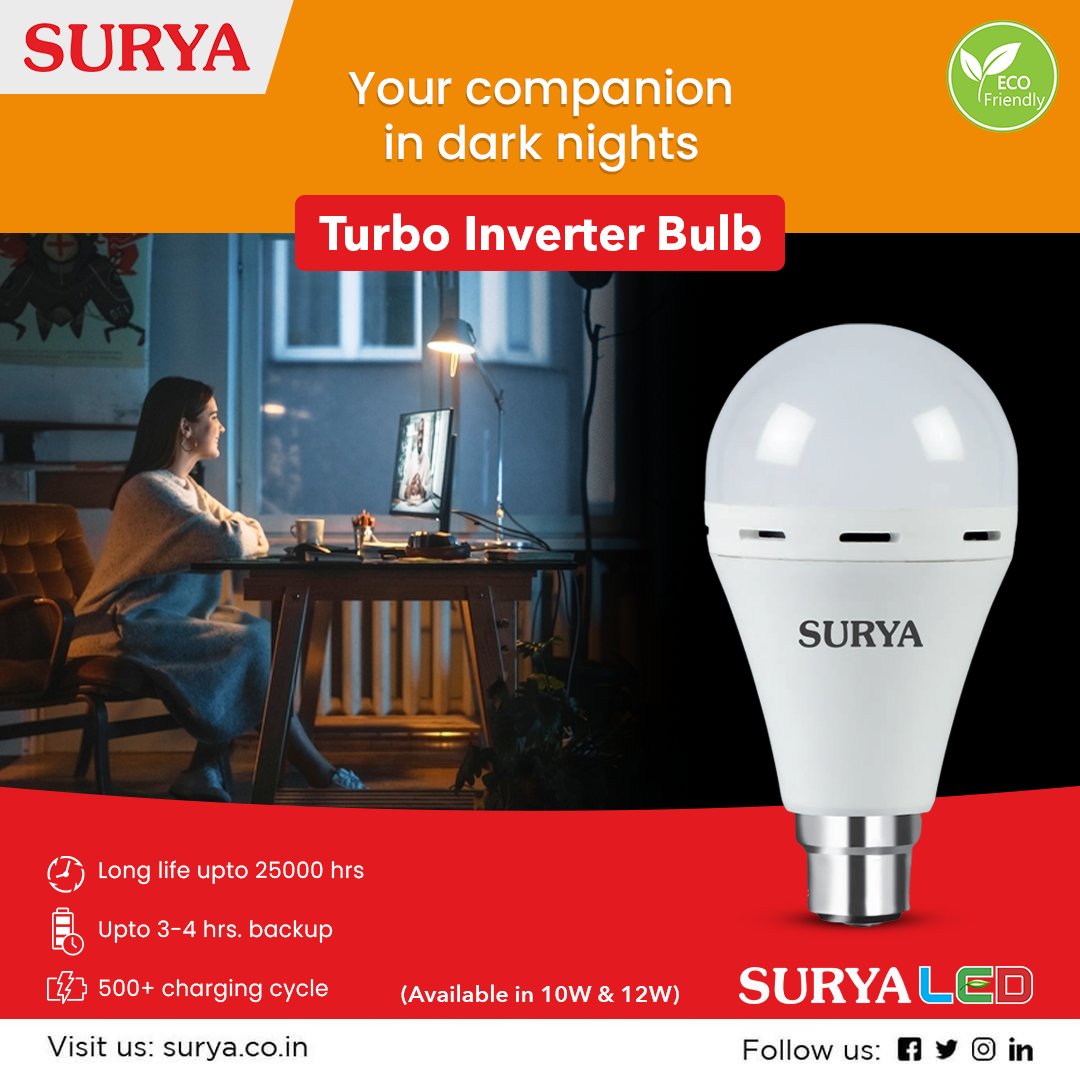surya_roshni's tweet photo. No more dark nights with Surya Turbo Inverter Bulb, It lights up automatically on power failure

 Visit us at- https://t.co/wCERQ8I88t

#Surya #SuryaRoshni #SuryaLighting #SuryaLED #SuryaLights #TurboInverterBulb #Lighting #InverterLamp #InverterLEDBulb #SuryaLEDLighting #India https://t.co/trXiaPkye7