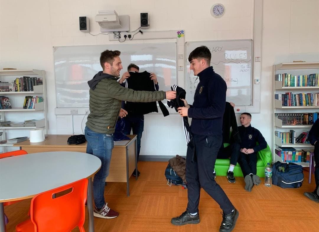 WexCBS's tweet photo. A big thank you to Kevin Doyle for making the time to call in today and present our senior soccer team with tops ahead of the big one tomorrow. Kevin gave the lads some words of advice and wished them well. 

Legend 

#Bokerboys #All-Ireland-Final https://t.co/lqvKPjOZab