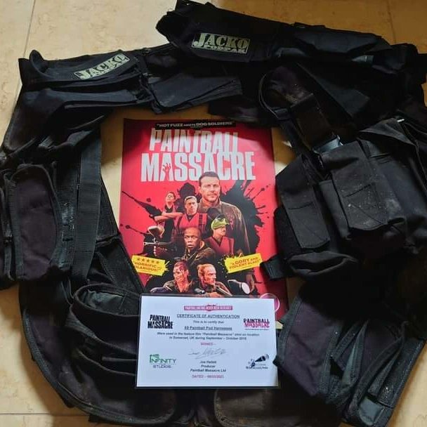 _paintballmass's tweet photo. YOUR Chance to own some props from #PaintballMassacre 9 screened used pod harnesses still with the mud on from the shoot! 🔥🩸🔫🎬 Worn by the main cast including @llatchfordevans @NatashaKillip MAKE US AN OFFER! Includes movie poster, Certificate of Authenticity &amp; Digital Stills https://t.co/XnqrQ2oxgp