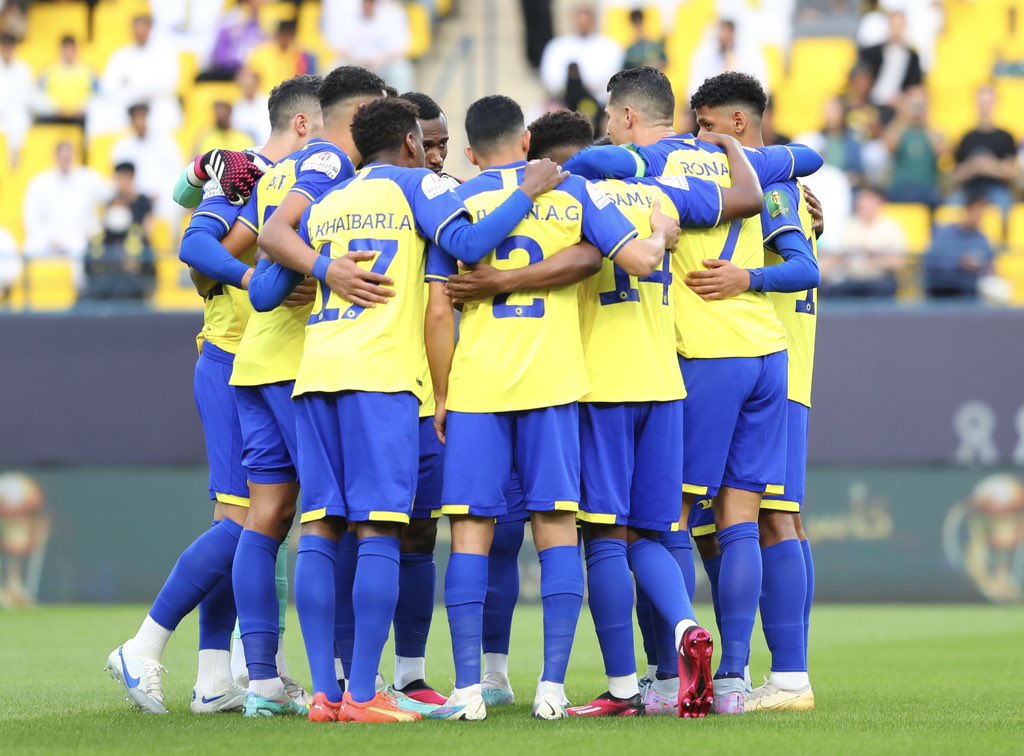 Para pemain Al Nassr merayakan gol dalam laga lanjutan pekan ke-21 Liga Arab Saudi musim 2022-2023 kontra Abha di Marsool Park, Riyadh, Minggu (19/3/2023) dini hari WIB.