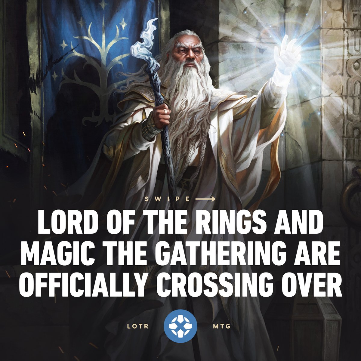 IGN's tweet photo. The Lord of the Rings: Tales of Middle-earth will be a full, draftable Magic: The Gathering card set legal for play in Magic’s Modern format. The set includes iconic characters and items like Gandalf the Grey and The One Ring itself. https://t.co/ndwzU2fkCS (1/2) https://t.co/bFiry6mvgF