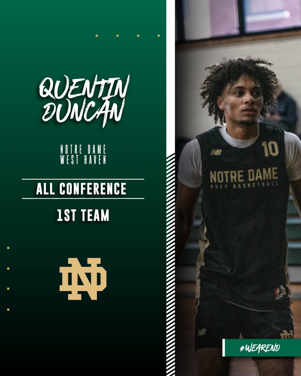 Congratulations to Que Duncan for earning Power 5 Conference All-First Team Honors!! Que averaged 18.2 ppg and 6.1 rpg while shooting 50%, 36% and 86%! Congrats Que! 

#WeAreND 🔰