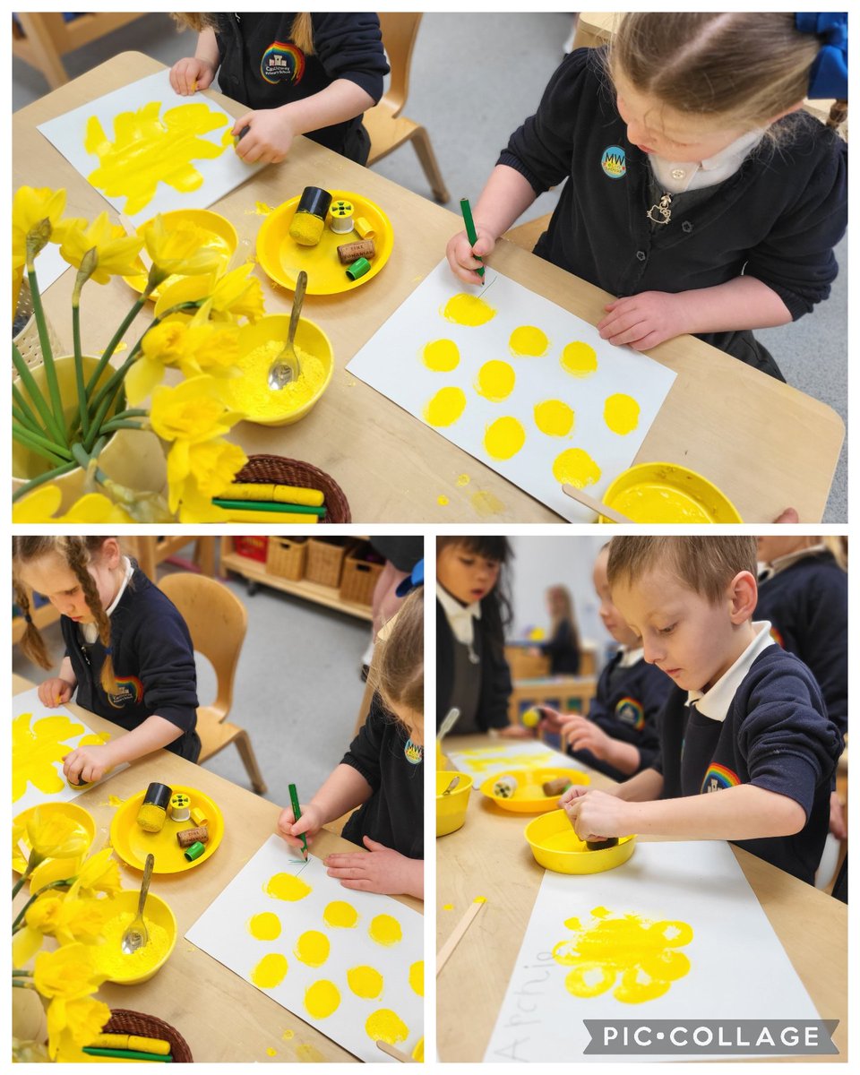 CastlewayYear1's tweet photo. Through the snow and hail of the last week, Reception class have been keeping an eye out for some #SignsOfSpring! 👀💛 Today we mixed our own powder paint to create some beautiful daffodils 🌼 @WeAreCastleway #EYFS https://t.co/DWczhkaoRQ