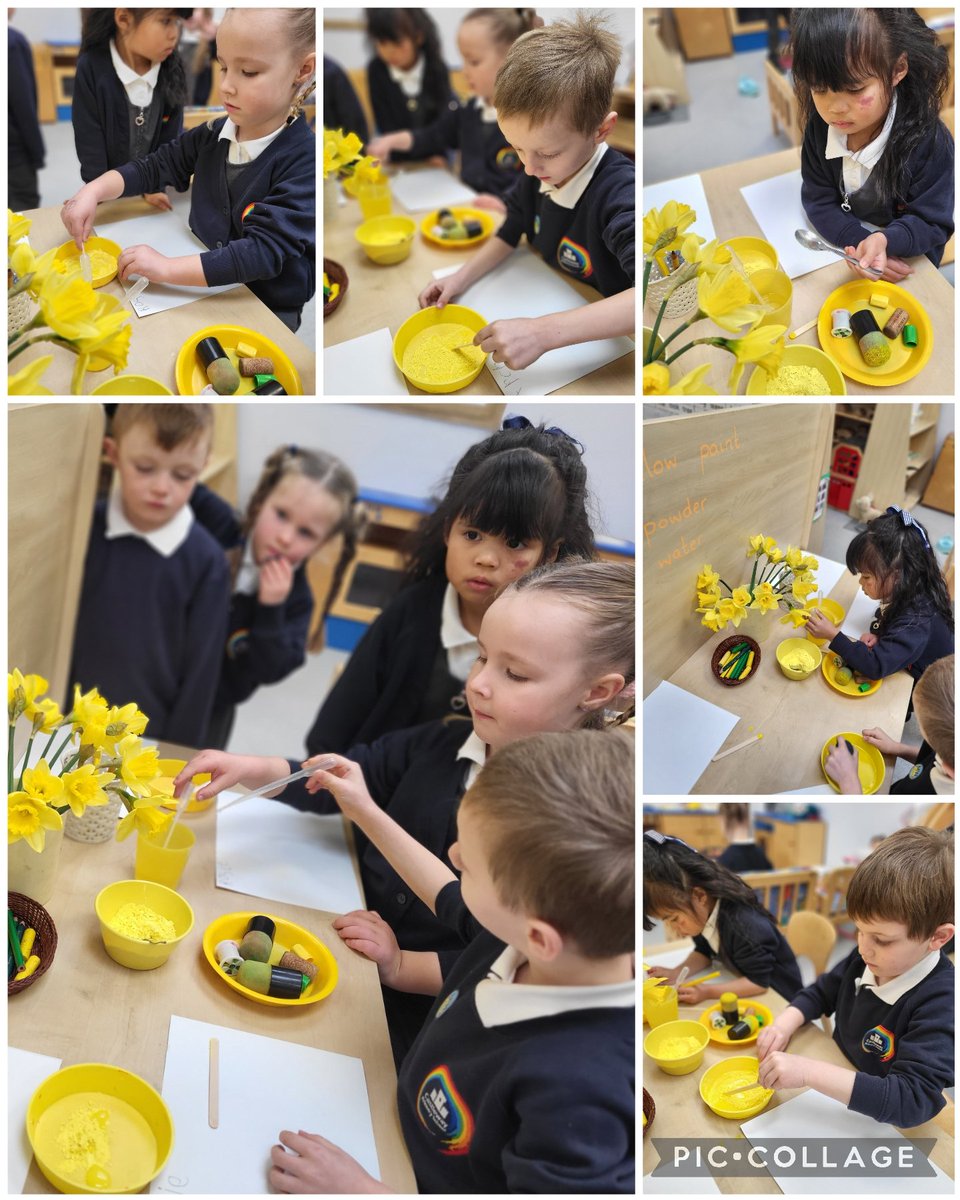 CastlewayYear1's tweet photo. Through the snow and hail of the last week, Reception class have been keeping an eye out for some #SignsOfSpring! 👀💛 Today we mixed our own powder paint to create some beautiful daffodils 🌼 @WeAreCastleway #EYFS https://t.co/DWczhkaoRQ