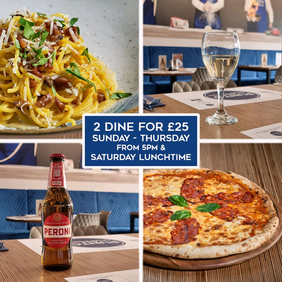 PuntoItalian's tweet photo. Did you know our Two Dine for £25 offer is now available even more often?

Sunday to Thursday evenings from 5pm and pm Saturday Lunchtimes from 12pm to 4pm.

You have to book using this special link https://t.co/nhVPGBwYIX https://t.co/fhCsDCsJjC