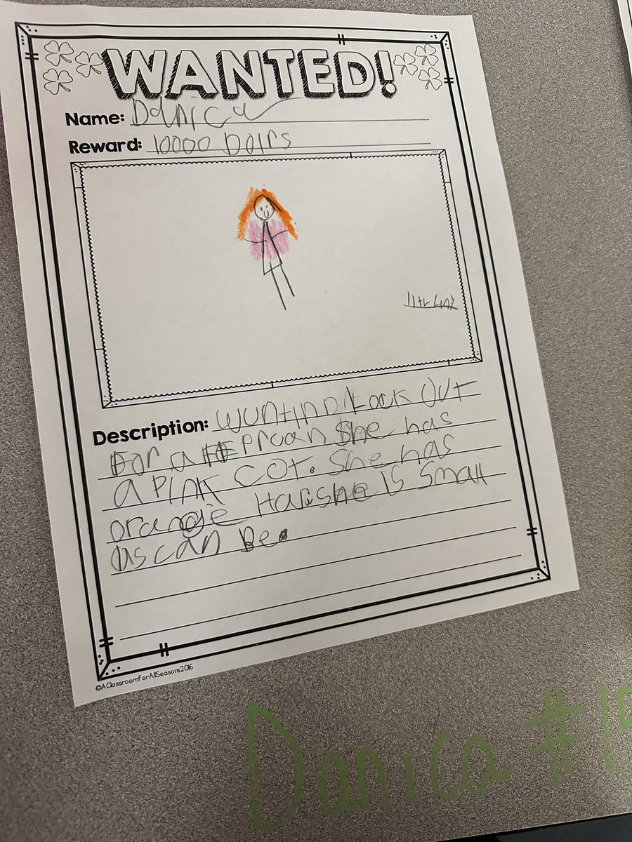 mrsnurski's tweet image. First graders are practicing using adjectives to describe the leprechaun they saw in the classroom this morning! #writingfun #firsties #atthebergh