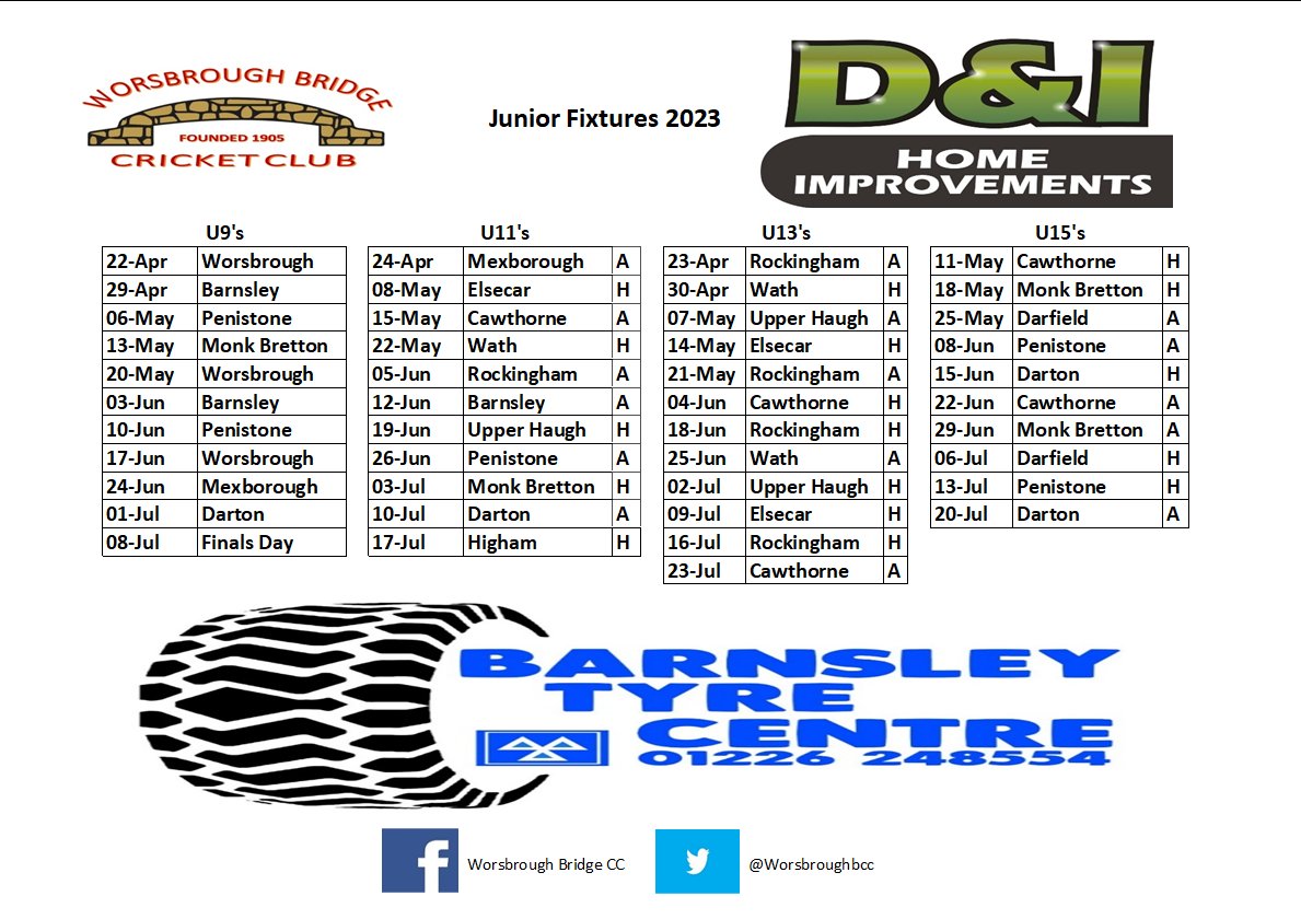 Worsbroughbcc's tweet image. 2023 Fixtures Confirmed