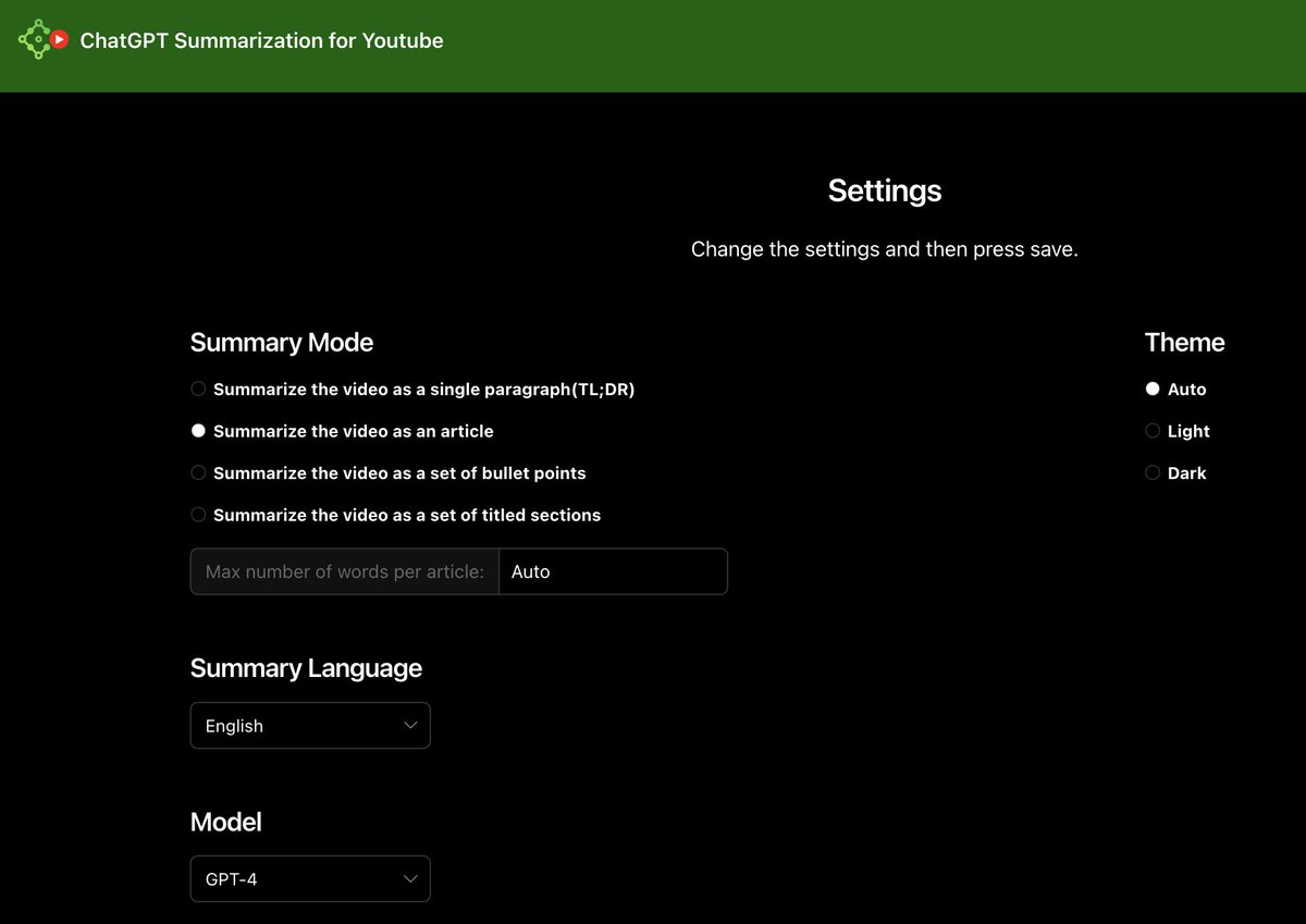 digest_youtube's tweet photo. GPT-4 Model is out and it's already supported in YoutubeDigest if you have Chatgpt-Plus. You can choose the model from the settings page in YoutubeDigest and see if the summary output is better.
#GPT-4 #YoutubeDigest #AI https://t.co/OWnTL1rl7T