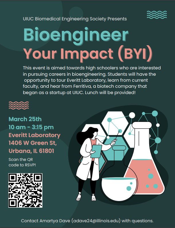 Interested in Bioengineering? <a href="/UofIllinois/">University of Illinois</a> is hosting Bioengineer Your Impact (BYI) for high school students on 3/25 from 10am-3:15pm.  Sign up: scan the QR code or go to enroll.illinois.edu/register/BYI. Questions? Email <a href="/LTHS_D204/">Lyons Township High School District 204</a> alum Brendan O'Rourke bjo5@illinois.edu <a href="/LT_Applied_Tech/">LTHS Applied Tech</a>