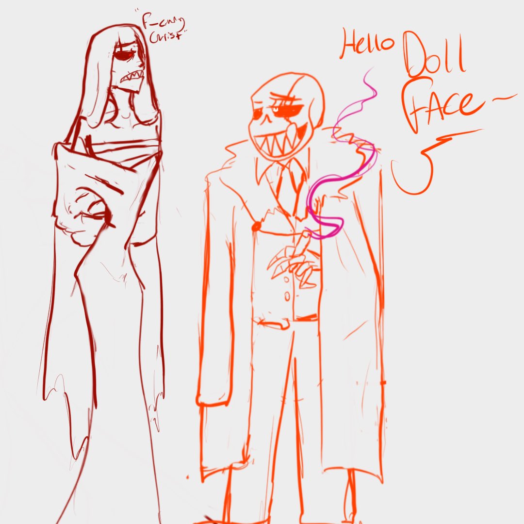 AlwaysDeVillain's tweet photo. Little height doodles of #underfell #creaturetale #mafiafell all interacting. https://t.co/Lm9L8VpRmn