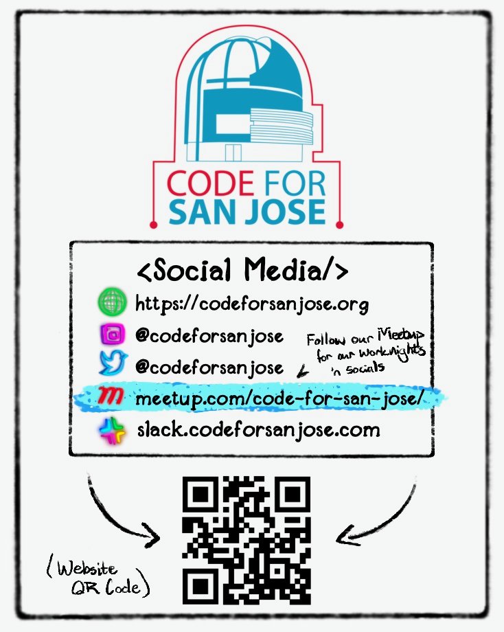 OpenSourceSJ's tweet image. Meet Up This Thursday!
Virtual unless if people want more in-person events. We almost always have something going on on Thursdays
meetup.com/code-for-san-j…
#codeforsanjose
#codeforamerica