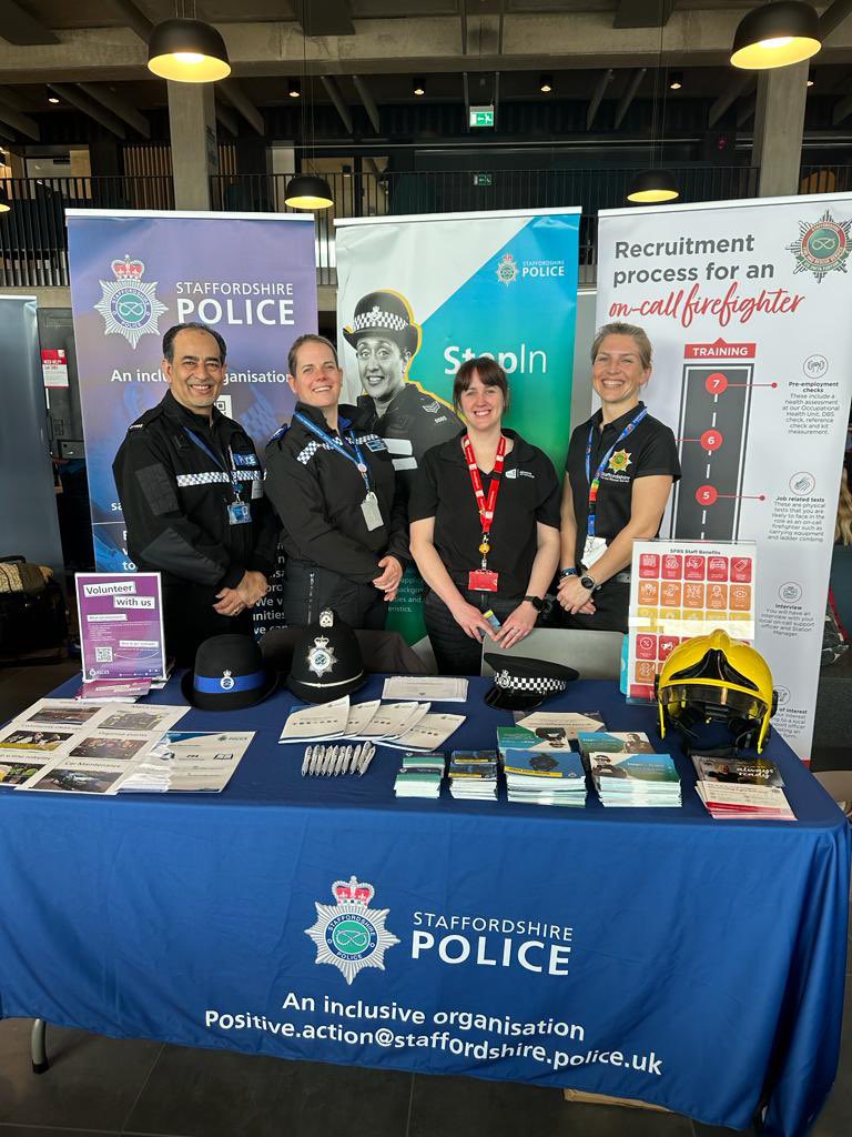 SFRSPosAction's tweet photo. @SFRSPosAction @StaffsFire and @StaffsPosAction @StaffsPolice attended a very busy #careers event today @StaffsUni #futuregenerations #firefighter #fireservicecareers #inspiring #students #notjustajob @WFSUK1 #policecareers #apprenticeships #recruiting https://t.co/uS6o3Nd4Wx