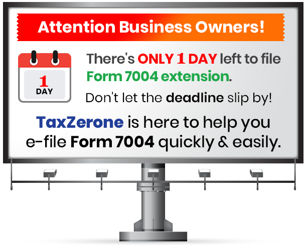 TaxZeroneUS's tweet photo. Time is running out! If you're a business owner who needs more time to file your income tax return, act now & e-file Form 7004 with TaxZerone.
https://t.co/fgVeIo7HGF
#form7004 #irsform #irsextension #businesstaxextension #7004extensiononline #efile7004 #taxzerone #efiling7004 https://t.co/gB4YlDhdqM