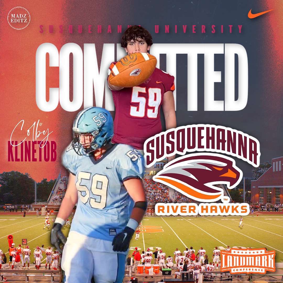 KlinetobColby's tweet photo. Extremely excited to announce my commitment to continue both my football and academic career at Susquehanna University!! Thank you to my friends, family, and coaches for helping me get here! #AGTG @SURiverHawksFB @Coach_Dixon4 @SUCoachPerk https://t.co/bUEAsPLfd5