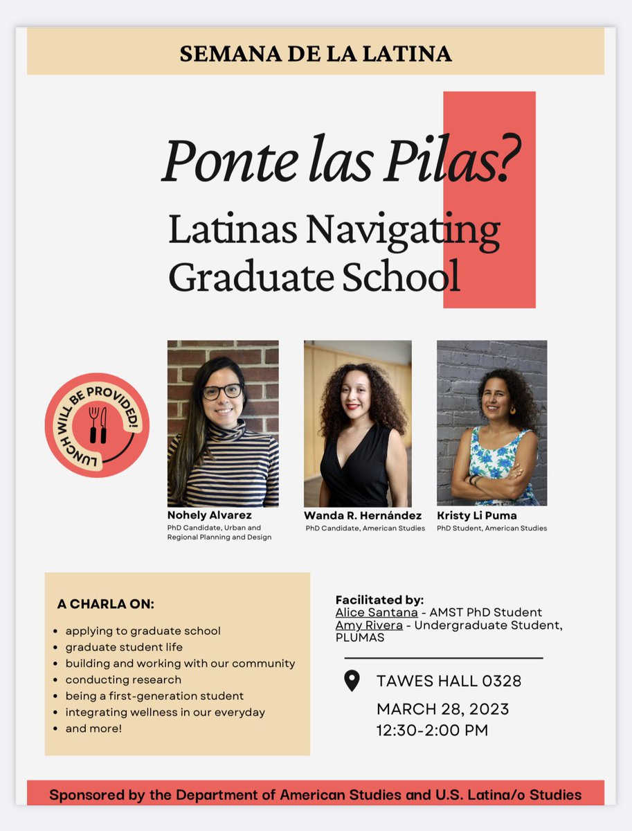 Come join us for Semana de la Latina facilitated by our AMST PhD students, Kristy and Wanda!