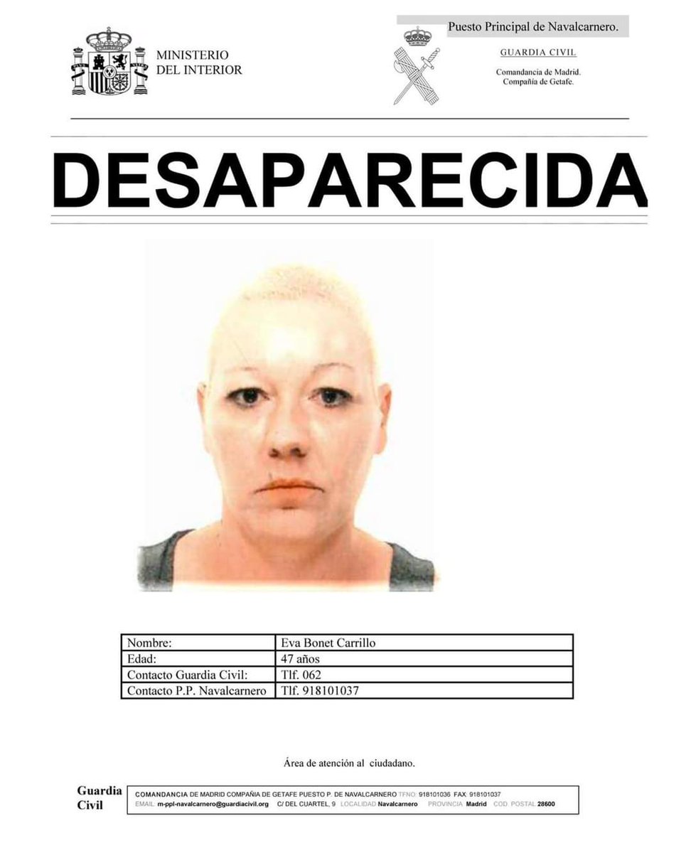 pvecinalsln's tweet photo. Guardia Civil de Navalcarnero solicita colaboración ante la desaparición de vecina en el municipio de Sevilla la Nueva.

Cualquier pista que pueda facilitar el paradero de la misma, agradecidos se pueda dar traslado a través de los teléfonos 062 o 918101036.

#SevillalaNueva https://t.co/pItTAVyewp
