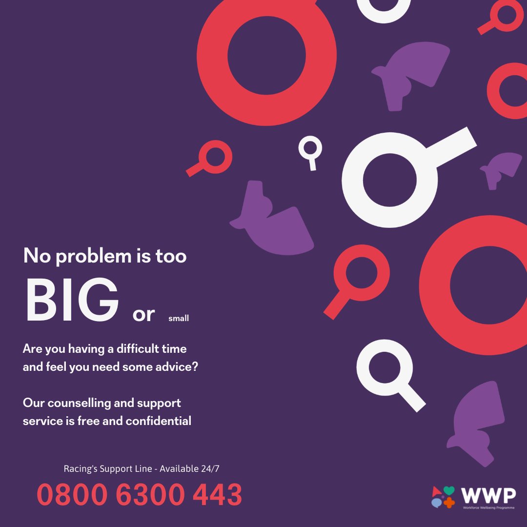 Racingwelfare's tweet image. No problem is too big or too small, our Racing Support line is available 24/7 and is here to help YOU. If you are struggling with anything, call now to speak to one of our team to get the help and advice you need to make you feel better. #247help #RacingSupportLine  #MentalHealth