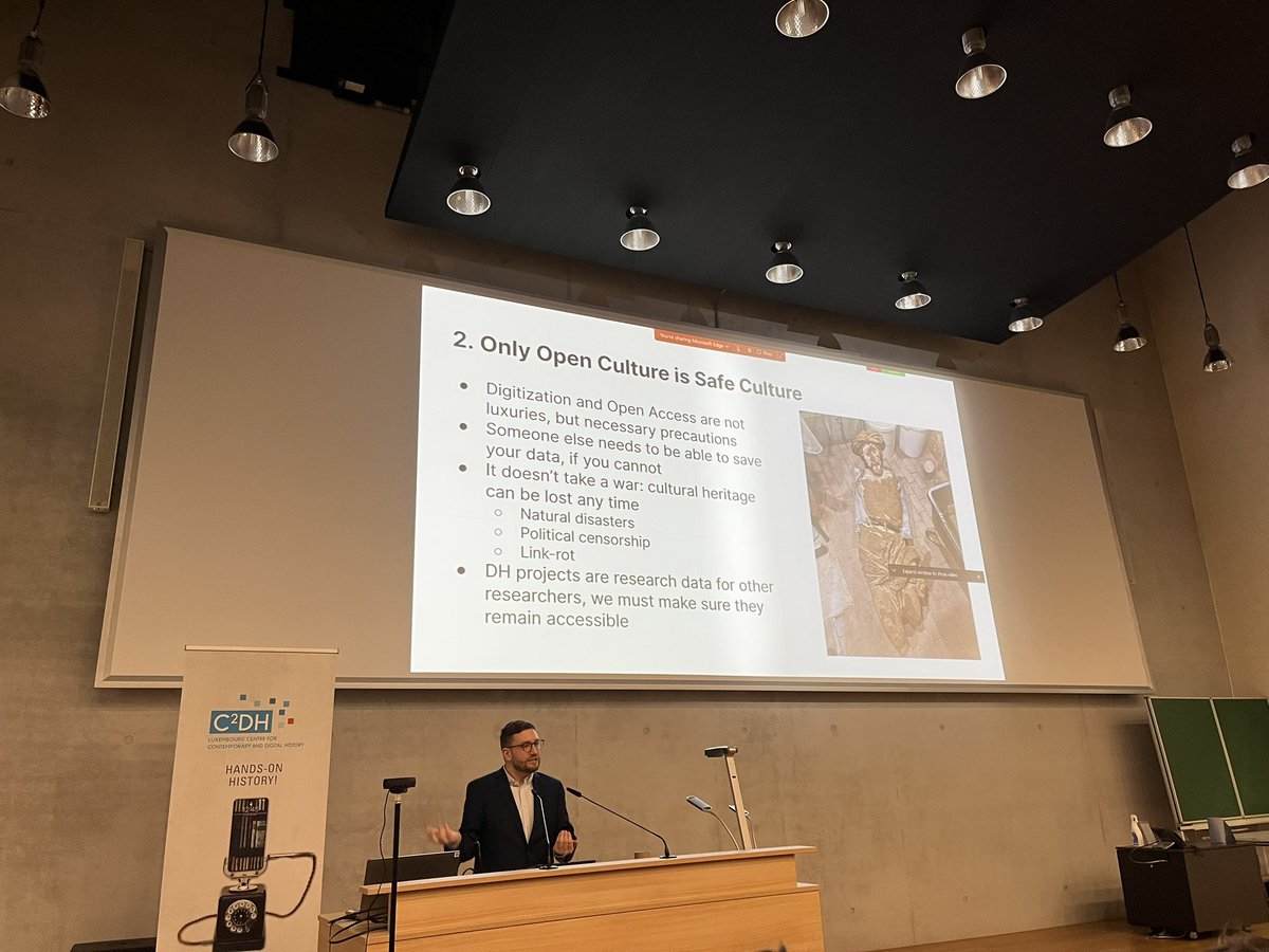 Only open culture is safe culture - important message from Quinn Dombrowski‘s and Sebastian Majstorovic‘s keynote on the project SUCHO Saving Ukrainian Heritage Online #DHd2023